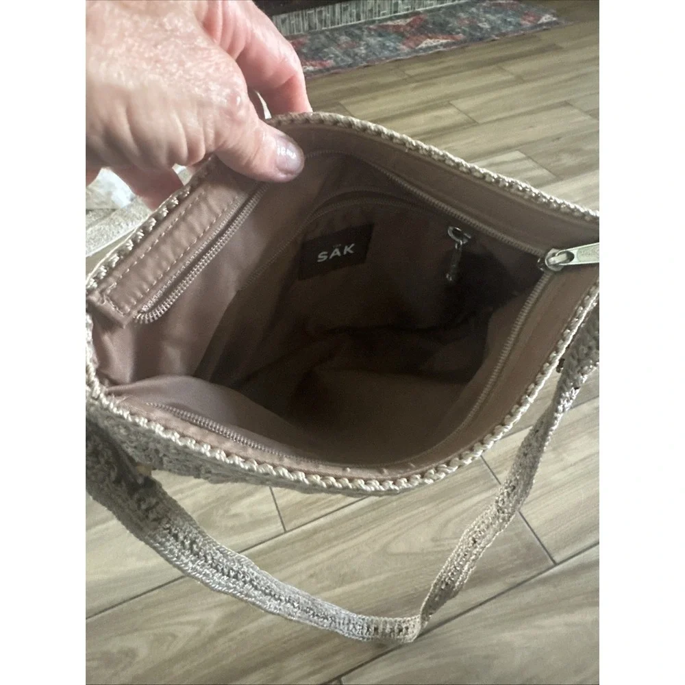 THE SAK Crochet Natural Taupe Shoulder Bag Small